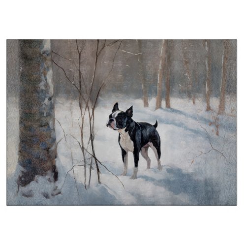 Boston Terrier Let It Snow Christmas Cutting Board