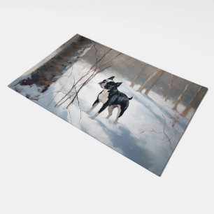 Boston Terrier Let It Snow Christmas Doormat