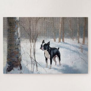 Boston Terrier Let It Snow Christmas Jigsaw Puzzle