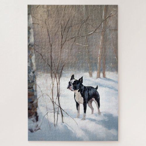 Boston Terrier Let It Snow Christmas Jigsaw Puzzle