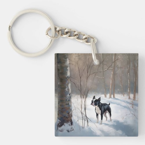 Boston Terrier Let It Snow Christmas Keychain