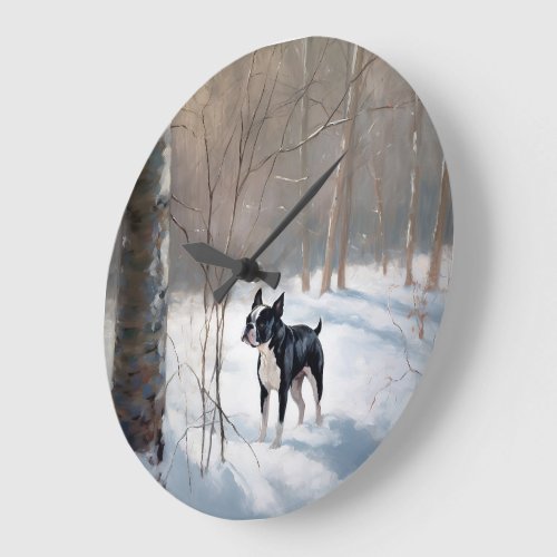 Boston Terrier Let It Snow Christmas Large Clock