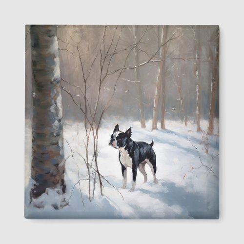 Boston Terrier Let It Snow Christmas Magnet