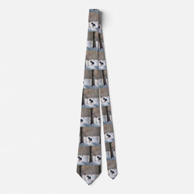 Boston Terrier Let It Snow Christmas Neck Tie (Front)