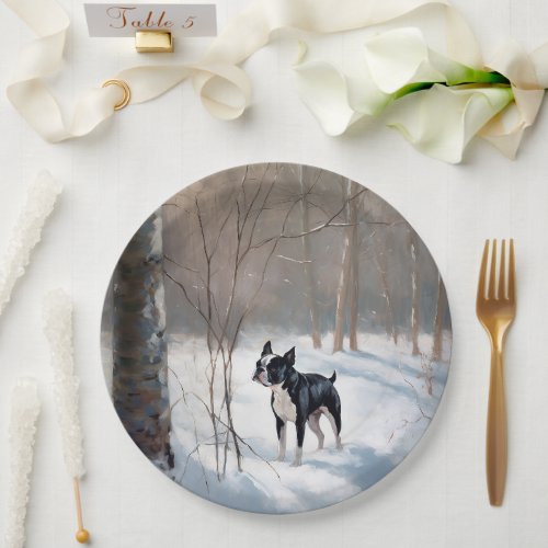 Boston Terrier Let It Snow Christmas Paper Plates