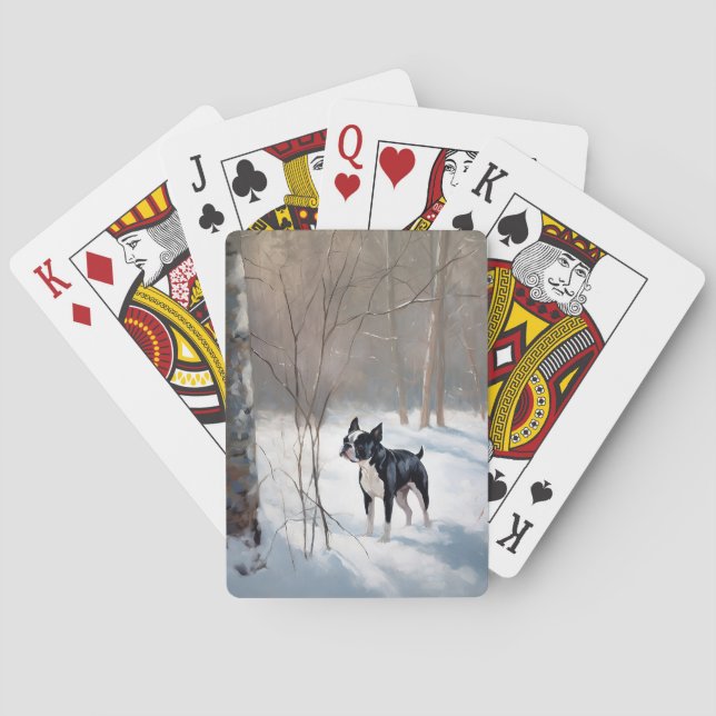 Boston Terrier Let It Snow Christmas Poker Cards (Back)