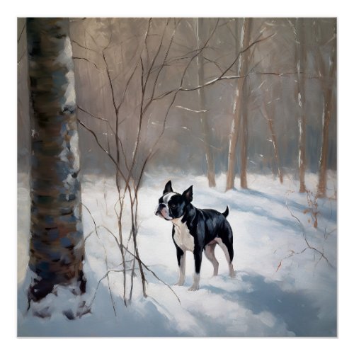 Boston Terrier Let It Snow Christmas Poster