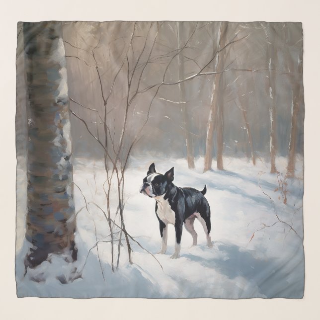 Boston Terrier Let It Snow Christmas Scarf (Front)