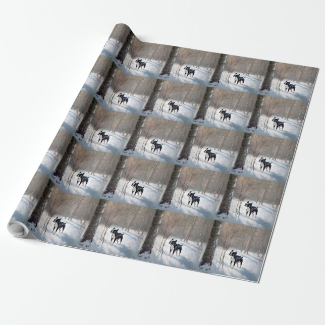 Boston Terrier Let It Snow Christmas Wrapping Paper (Unrolled)