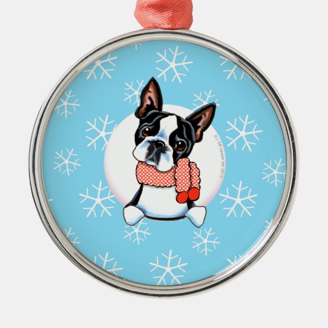Boston Terrier Let it Snow Metal Ornament (Front)