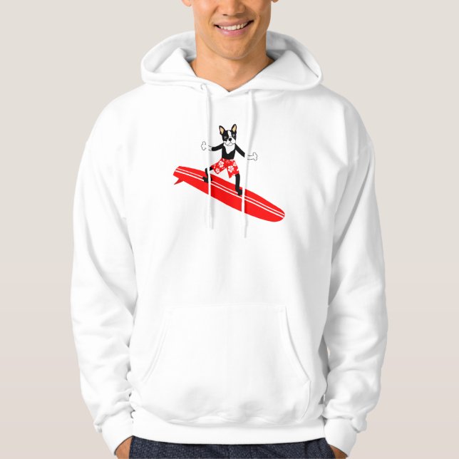 Boston Terrier Longboard Surfer Hoodie (Front)
