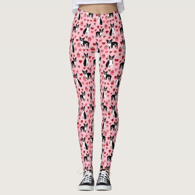 Boston Terrier Love - cute valentines leggings (Front)