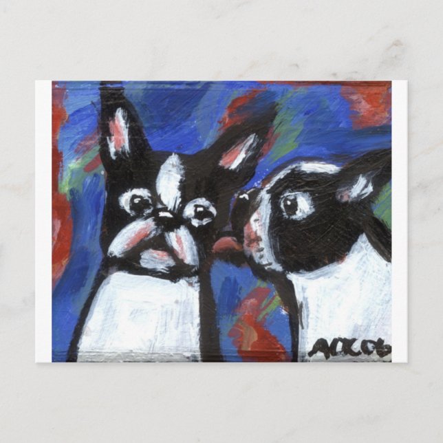 Boston Terrier love kiss painting Postcard (Front)