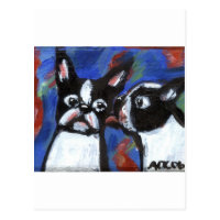 Boston Terrier love kiss painting Postcard