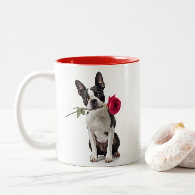 Boston Terrier Love Two-Tone Coffee Mug (With Donut)