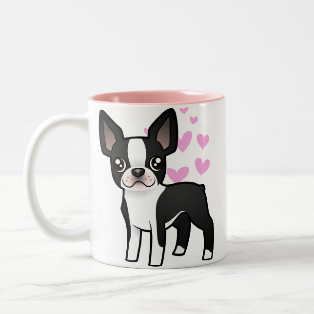 Boston Terrier Love Two-Tone Coffee Mug (Left)