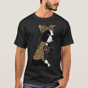 Boston Terrier Lover I Love Mom Tattoo Leopard Mot T-Shirt