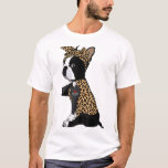 Boston Terrier Lover I Love Mom Tattoo Leopard Mot T-Shirt