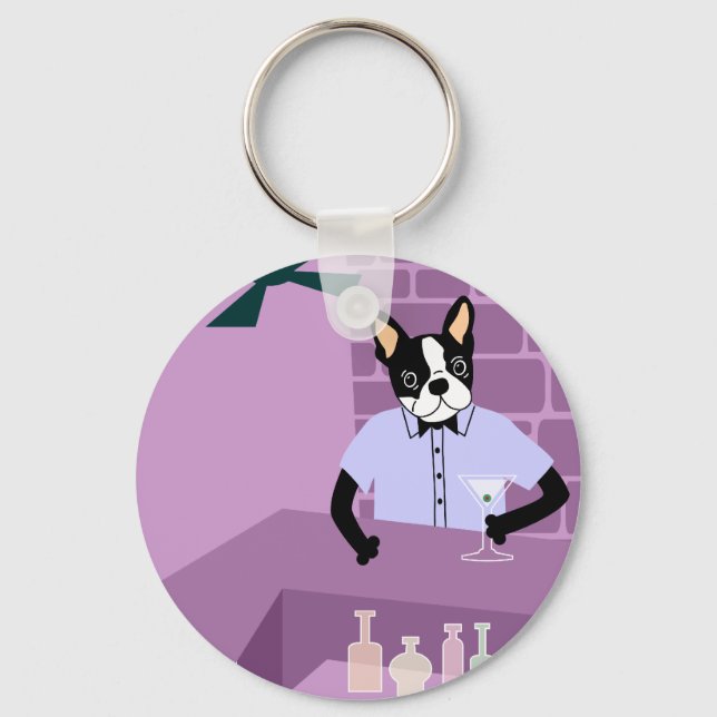 Boston Terrier Martini Bar Keychain (Front)
