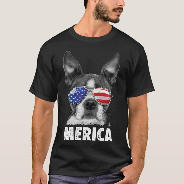 Boston Terrier Merica 4th Of July  For Men Women B T-Shirt (Front)