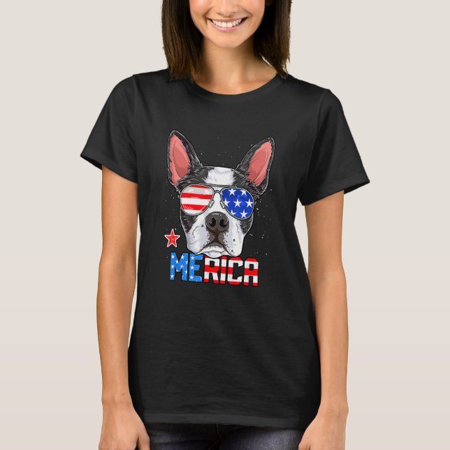 Boston Terrier Merica 4th of July  Men Boys Dog Pu T-Shirt (Front)