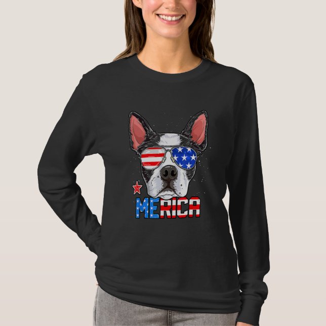 Boston Terrier Merica 4th of July  Men Boys Dog Pu T-Shirt (Front)