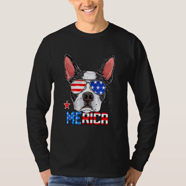Boston Terrier Merica 4th of July  Men Boys Dog Pu T-Shirt (Front)