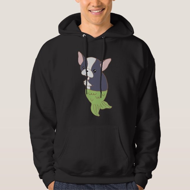 Boston Terrier Mermaid Merboston Glancing Back Hoodie (Front)