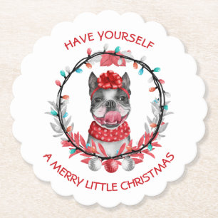 Boston Terrier Merry Christmas Paper Coaster