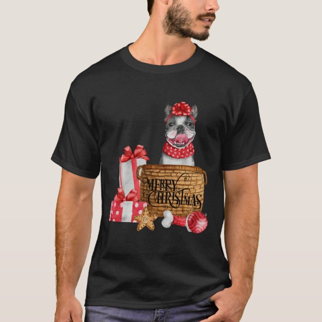 Boston Terrier Merry Christmas T-Shirt (Front)