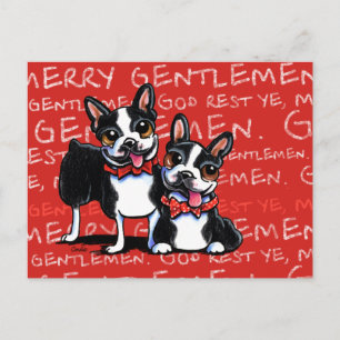 Boston Terrier Merry Gentlemen Funny Christmas Holiday Postcard