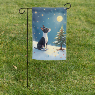 Boston Terrier Midnight Star-Gazing Christmas Garden Flag