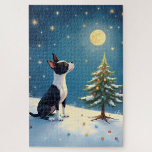 Boston Terrier Midnight Star-Gazing Christmas Jigsaw Puzzle