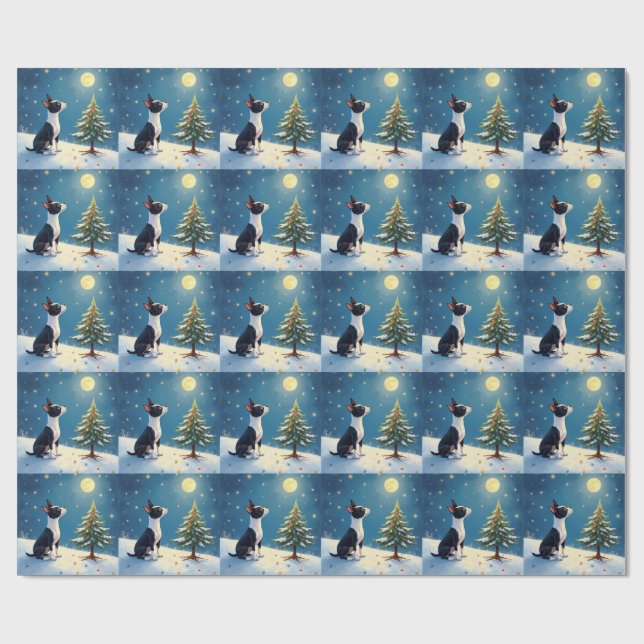Boston Terrier Midnight Star-Gazing Christmas Wrapping Paper (Flat)