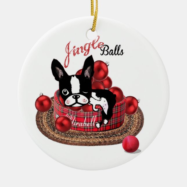Boston Terrier Mirabelle Jingle bells ornament (Front)