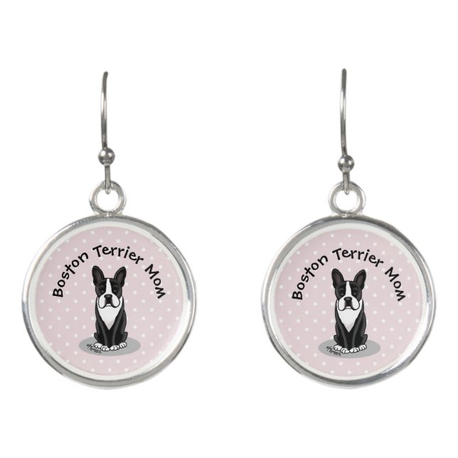 Boston Terrier Mom (black) - Cute dog Earrings (Front)