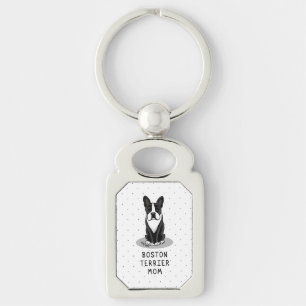 Boston Terrier Mom (black) Cute Dog Mom Keychain