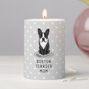 Boston Terrier Mom (black) Cute Dog Mom Pillar Candle
