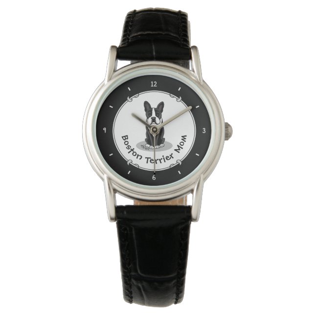 Boston Terrier Mom (black) - Cute dog Watch (Front)