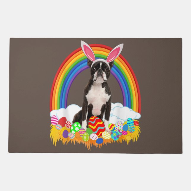 Boston Terrier mom, Boston Terrier dad, dog lover Doormat (Front)