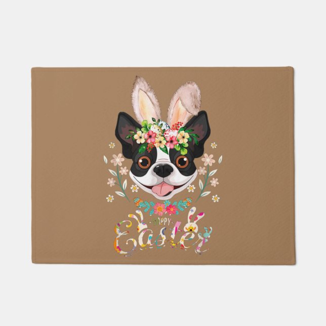 Boston Terrier mom, Boston Terrier dad, dog lover Doormat (Front)