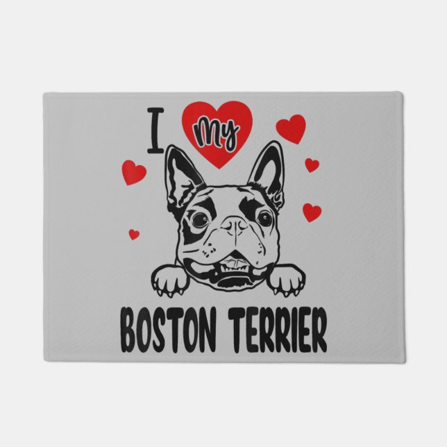 Boston Terrier mom, Boston Terrier dad, dog lover Doormat (Front)