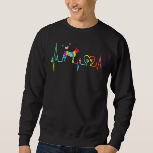 Boston Terrier Mom Dad Heartbeat Tie Dye Dog Sweatshirt