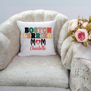 Boston Terrier Mom Name Throw Pillow