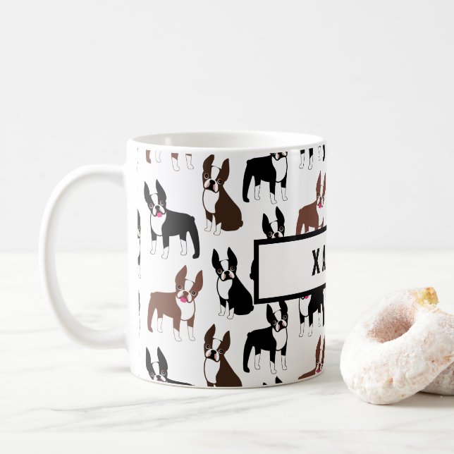Boston Terrier Mom or Dad Name Coffee Mug (With Donut)