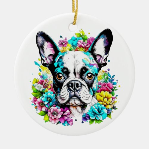 Boston Terrier Mom Paw Print Ceramic Ornament