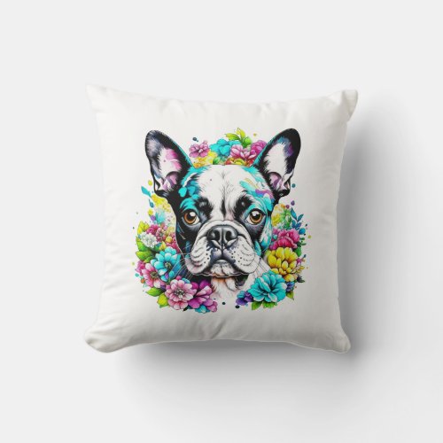 Boston Terrier Mom Pawprint  Throw Pillow