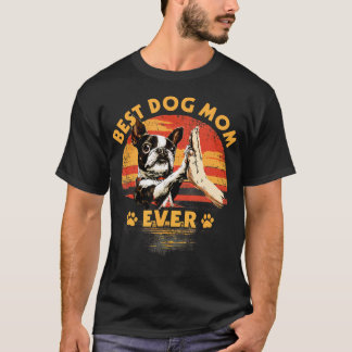 Boston Terrier Mom Retro Sunset Funny Dog T-Shirt