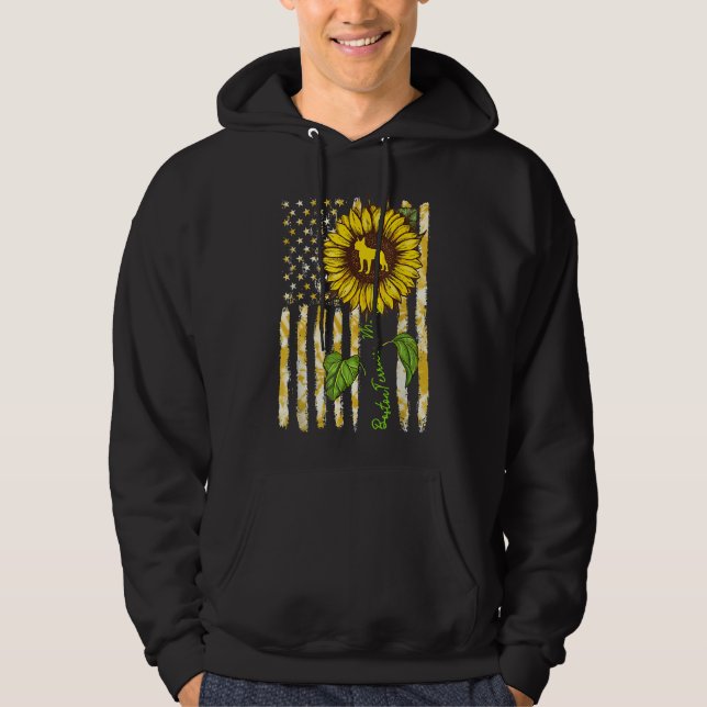 Boston Terrier Mom Sunflower American Flag Dog Hoodie (Front)