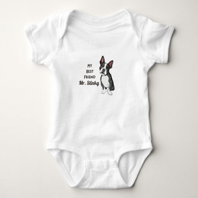 Boston Terrier My Best Friend Custom Name  Baby Bo Baby Bodysuit (Front)